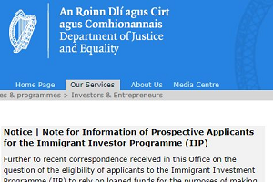 爱尔兰司法部：拒绝贷款融资的投资移民申请
